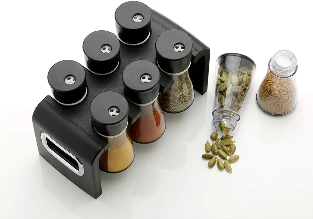 0100 Revolving Plastic Spice Rack Masala Organiser (6 Pcs)