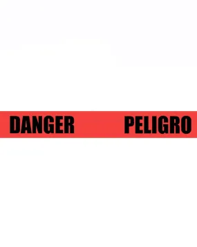 (10 Rolls/Case) DANGER PELIGRO - English/Spanish Red Barricade Safety Tape