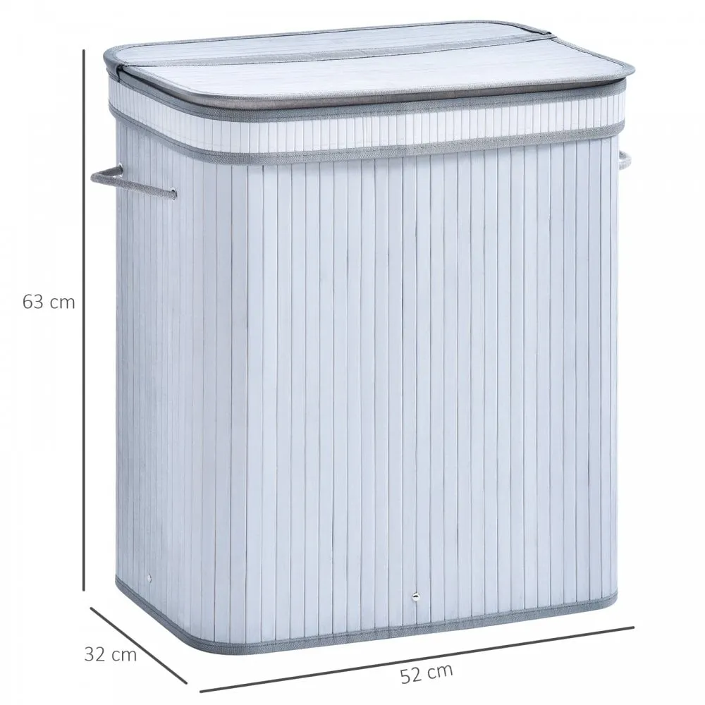 100L Flip Lid Bamboo Laundry Basket Grey