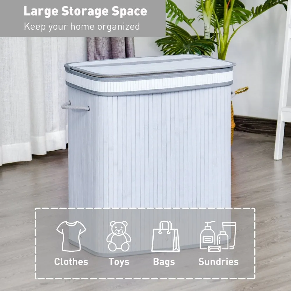 100L Flip Lid Bamboo Laundry Basket Grey