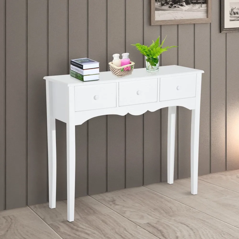 100Wx32Dx85H cm 3-Drawer Dressing Table Entrance Console Table Makeup Desk with Storage in-White