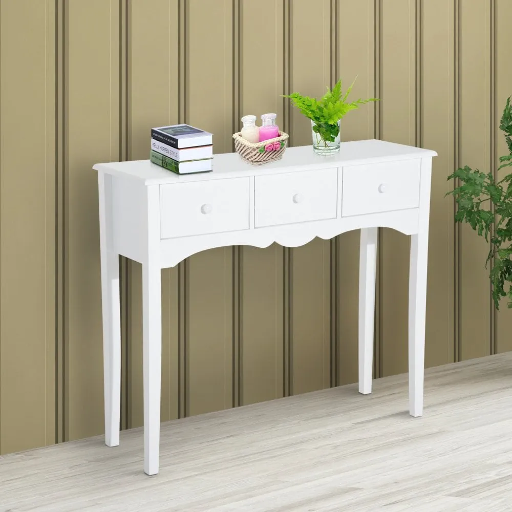 100Wx32Dx85H cm 3-Drawer Dressing Table Entrance Console Table Makeup Desk with Storage in-White