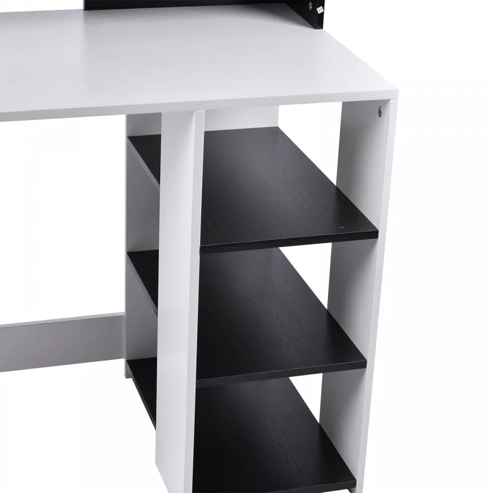 140Lx55Dx92Hcm Wooden Computer Desk Home Office Workstation Furniture Printer Shelf Rack W/Storage Drawer & Shelves-Black/White