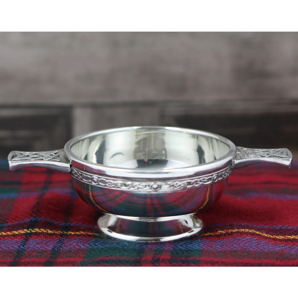 3 Inch Celtic Knot Handle Pewter Quaich Bowl