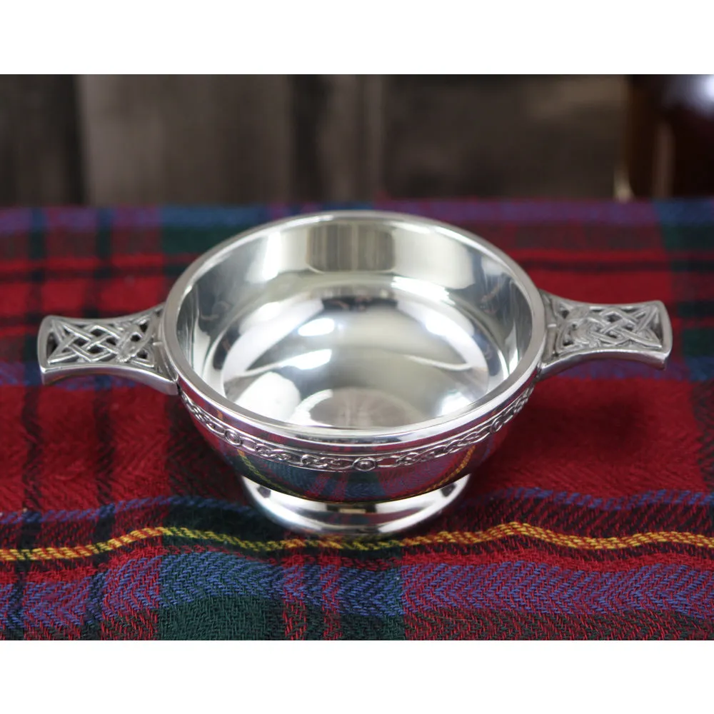 3 Inch Celtic Knot Handle Pewter Quaich Bowl