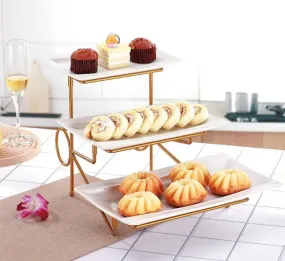 3 Tier Ceramic Plate With Gold Stand