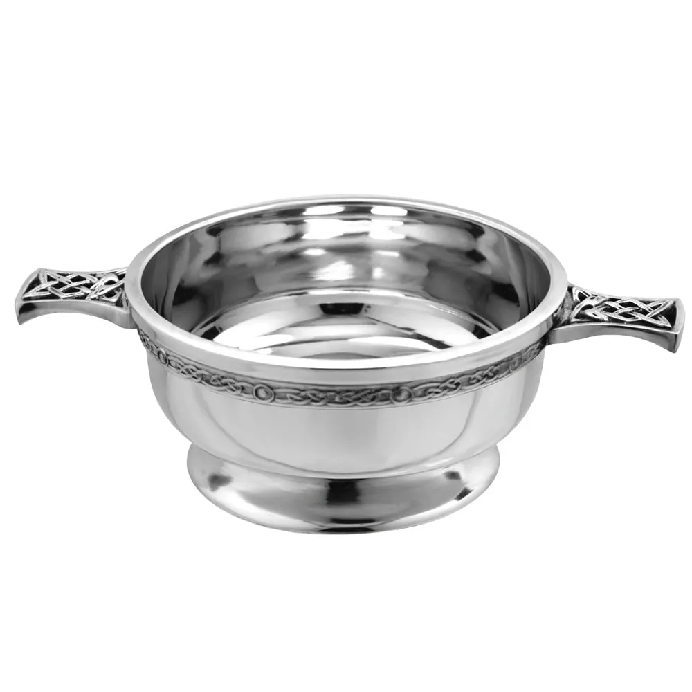 3.5 Inch Celtic Knot Handle Pewter Quaich Bowl with Badge