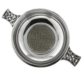 3.5 Inch Celtic Knot Handle Pewter Quaich Bowl with Badge