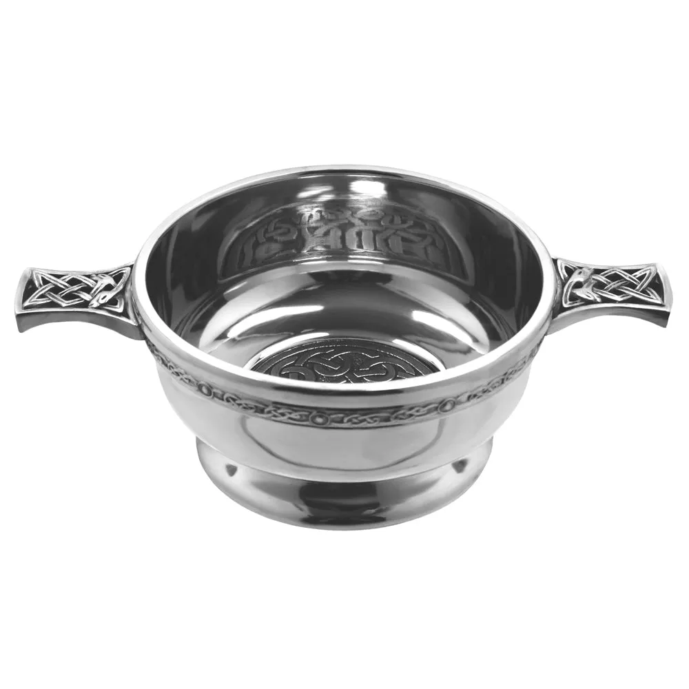 3.5 Inch Celtic Knot Handle Pewter Quaich Bowl with Badge