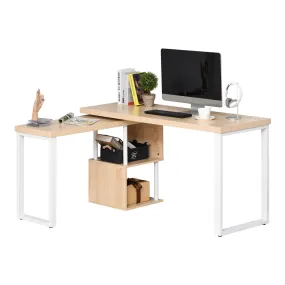 360 Degree Rotating Corner Desk L-Shaped PC Workstation Student Writing Table with Storage Shelf Home Office Oak Tone Computer