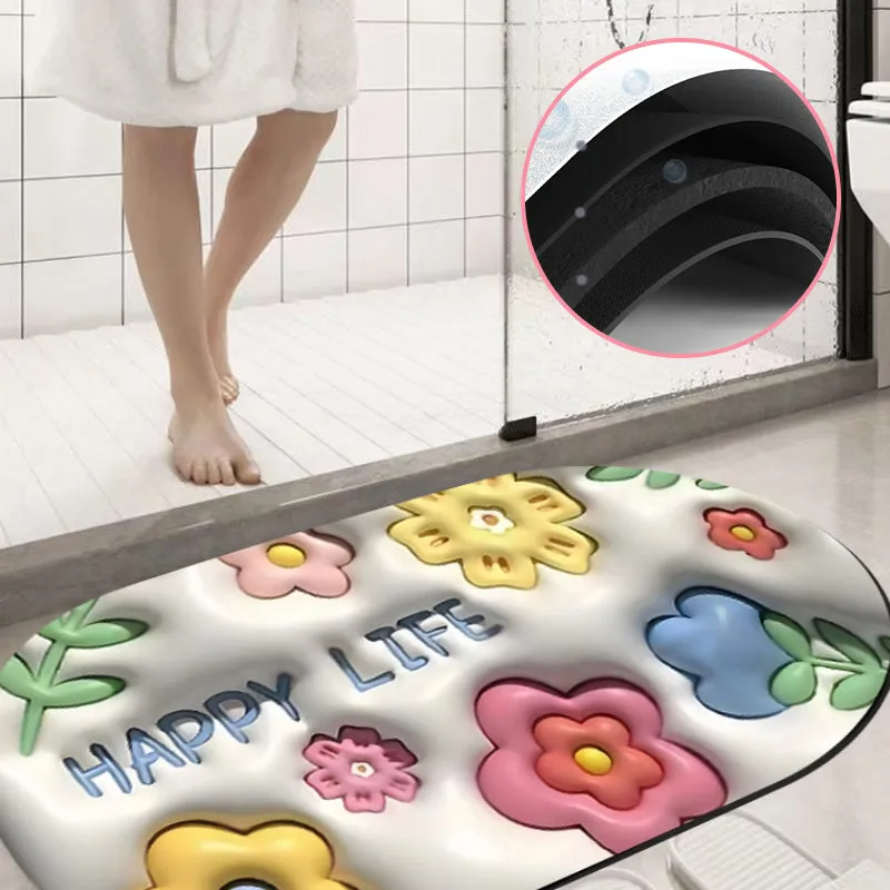 3D flower soft diatom mud absorbent floor mat