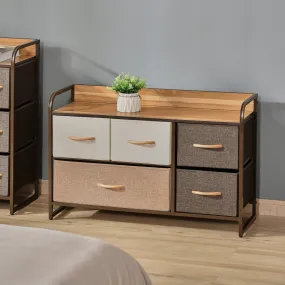 5-Drawer Dresser, Linen Fabric Chest of Drawers, Dresser Tower Unit for Bedroom Hallway Entryway, Storage Organizer with Steel Frame Wooden Top Drawer Clothes