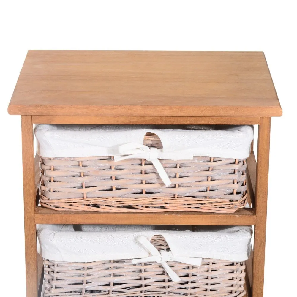 5-Drawers Storage Unit Wooden Frame with Wicker Woven Baskets Household Cabinet Chest