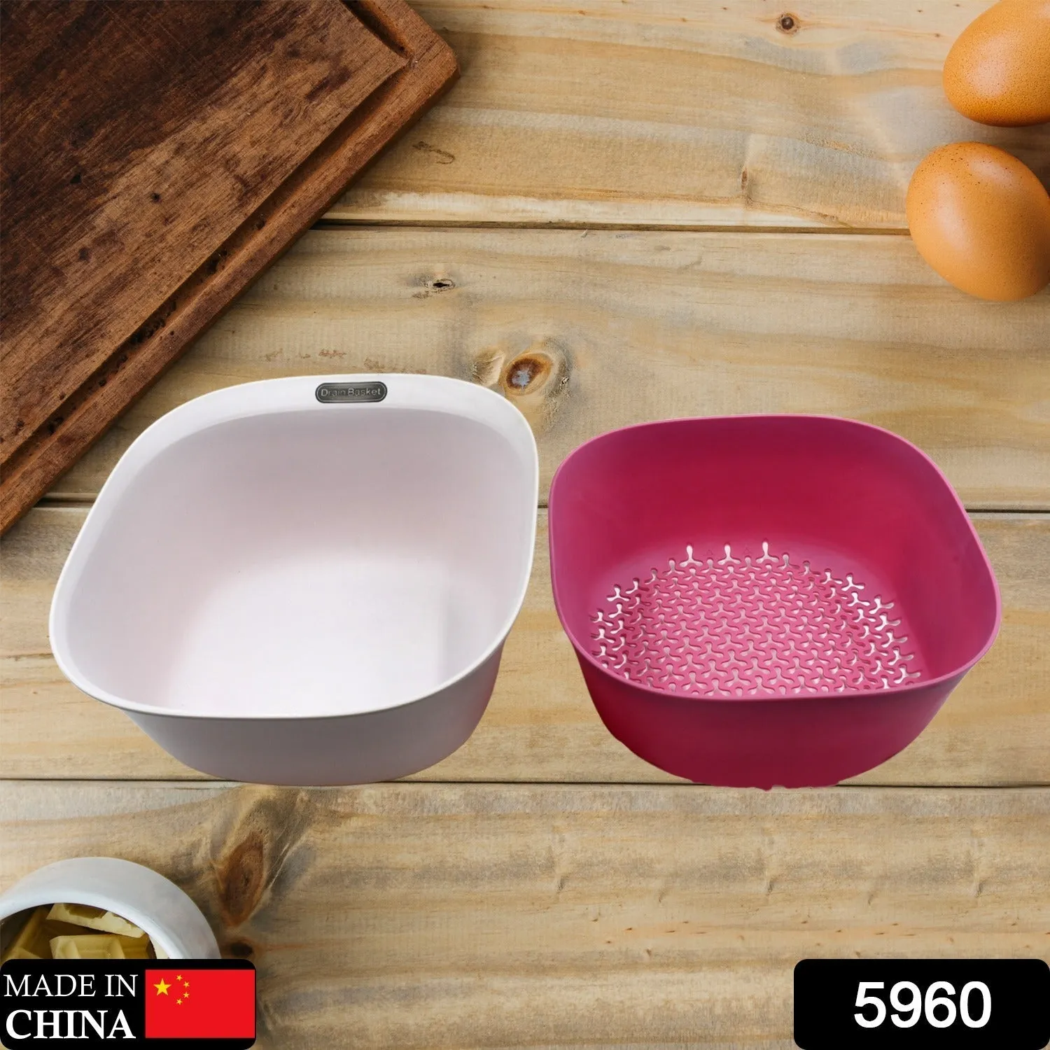 5960  2 in 1 Kitchen Strainer Bowl Set Plastic Drain Basket Creative Fruit Basket Vegetables Basket Wash Fruit Basket Storage Basket