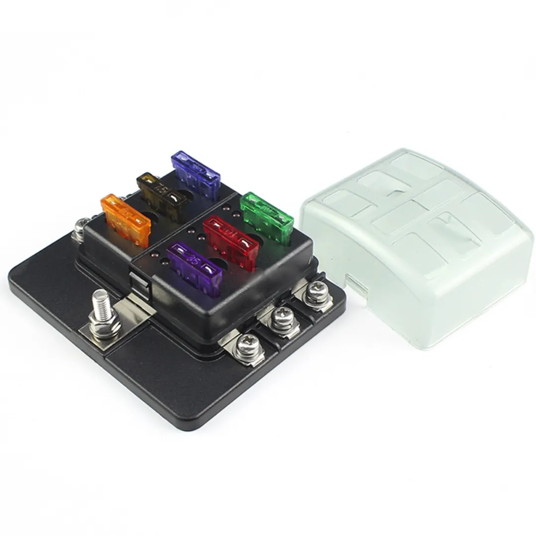 6 Way Standard Blade Fuse Box with Labels / Stud Connections