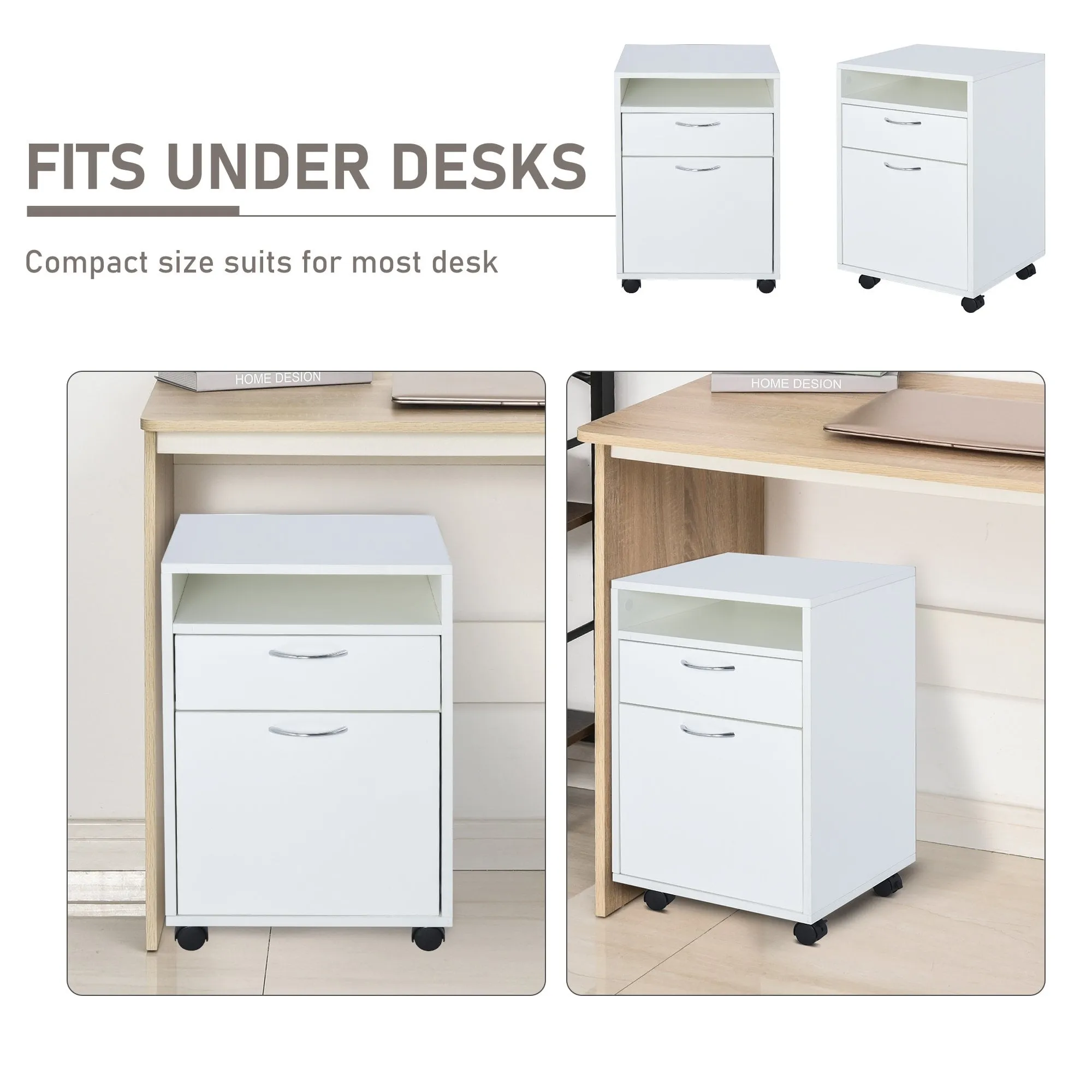 60cm Drawer Open Shelf Metal Handles 4 Wheels Office Home File Organiser Paperwork Mobile Printer White