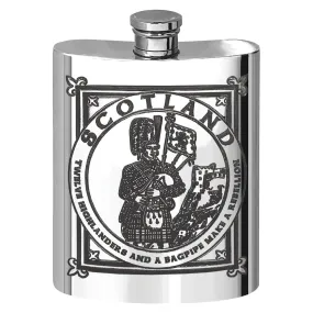 6oz Highland Piper Pewter Hip Flask