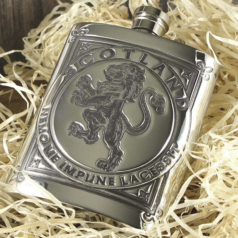 6oz Scottish Rampant Lion Pewter Hip Flask