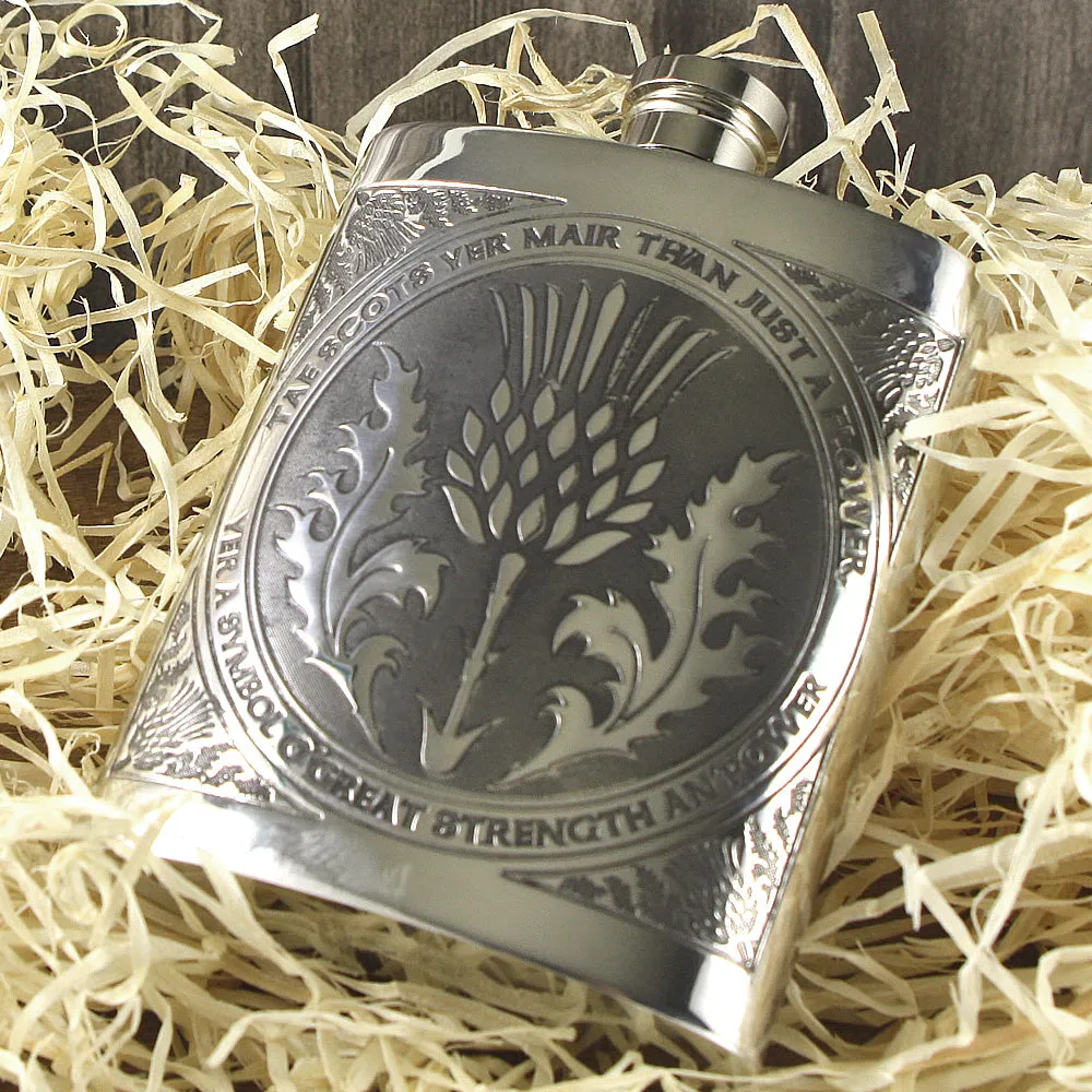 6oz Tae A Thistle Robbie Burns Scottish Pewter Hip Flask