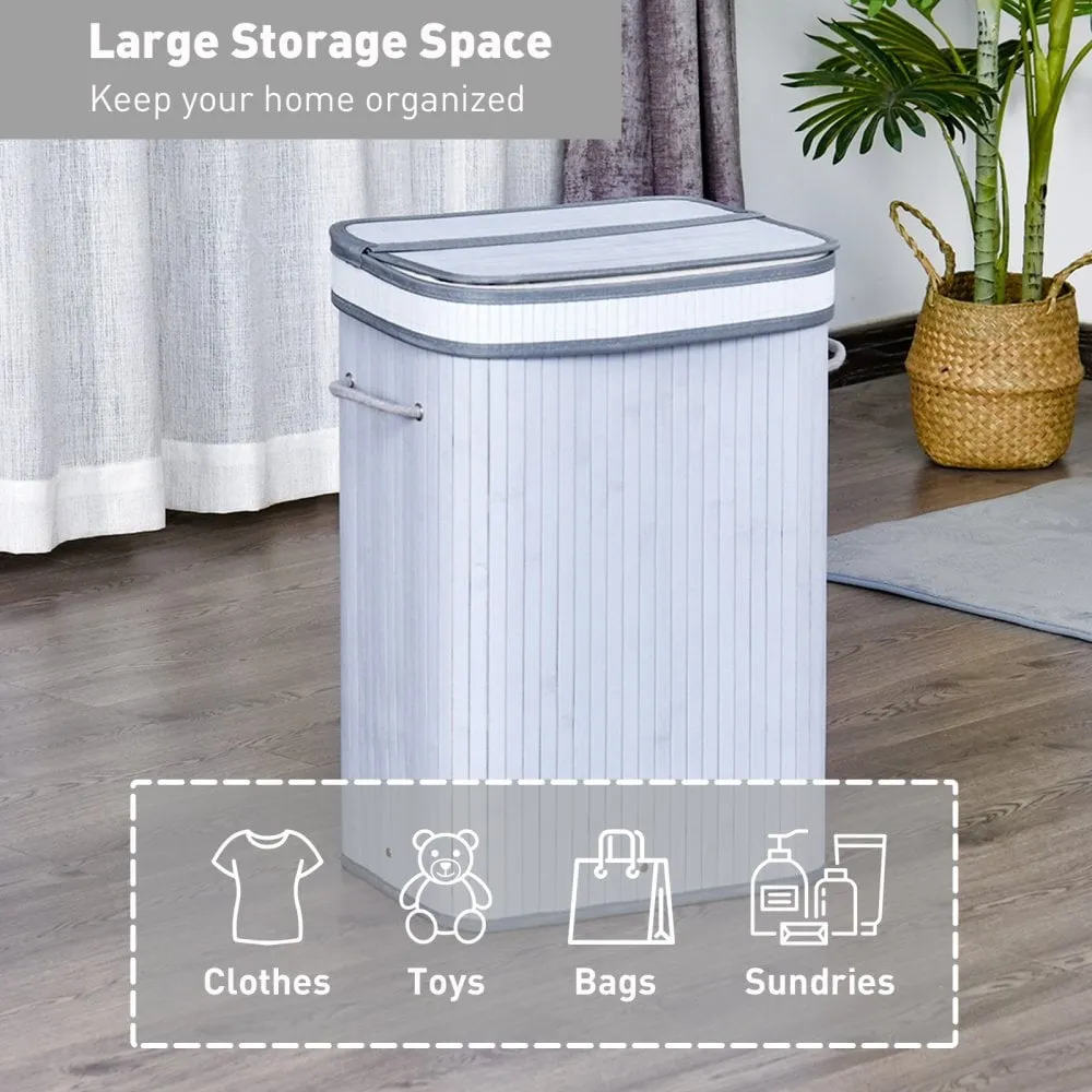 70L Flip Lid Bamboo Laundry Basket Grey