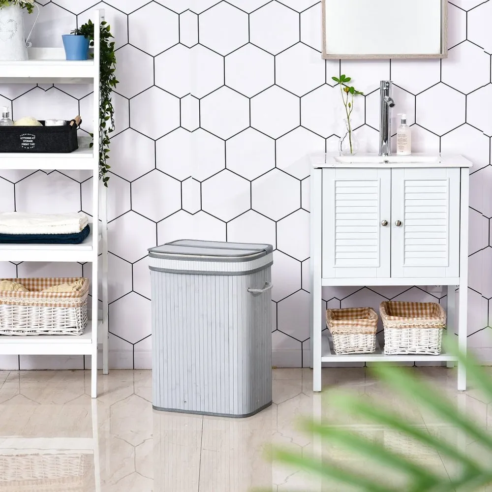 70L Flip Lid Bamboo Laundry Basket Grey