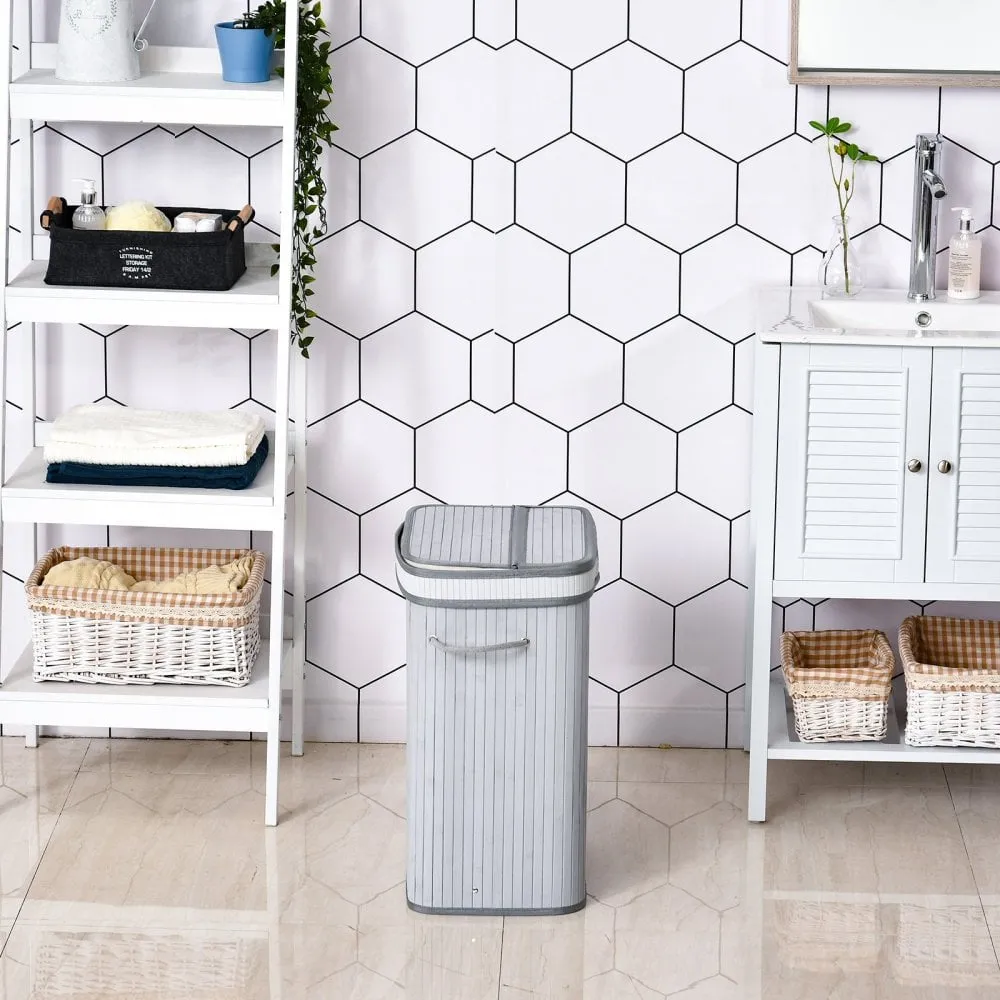 70L Flip Lid Bamboo Laundry Basket Grey