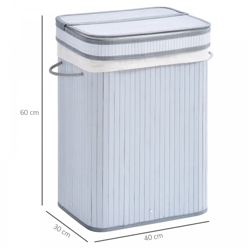 70L Flip Lid Bamboo Laundry Basket Grey