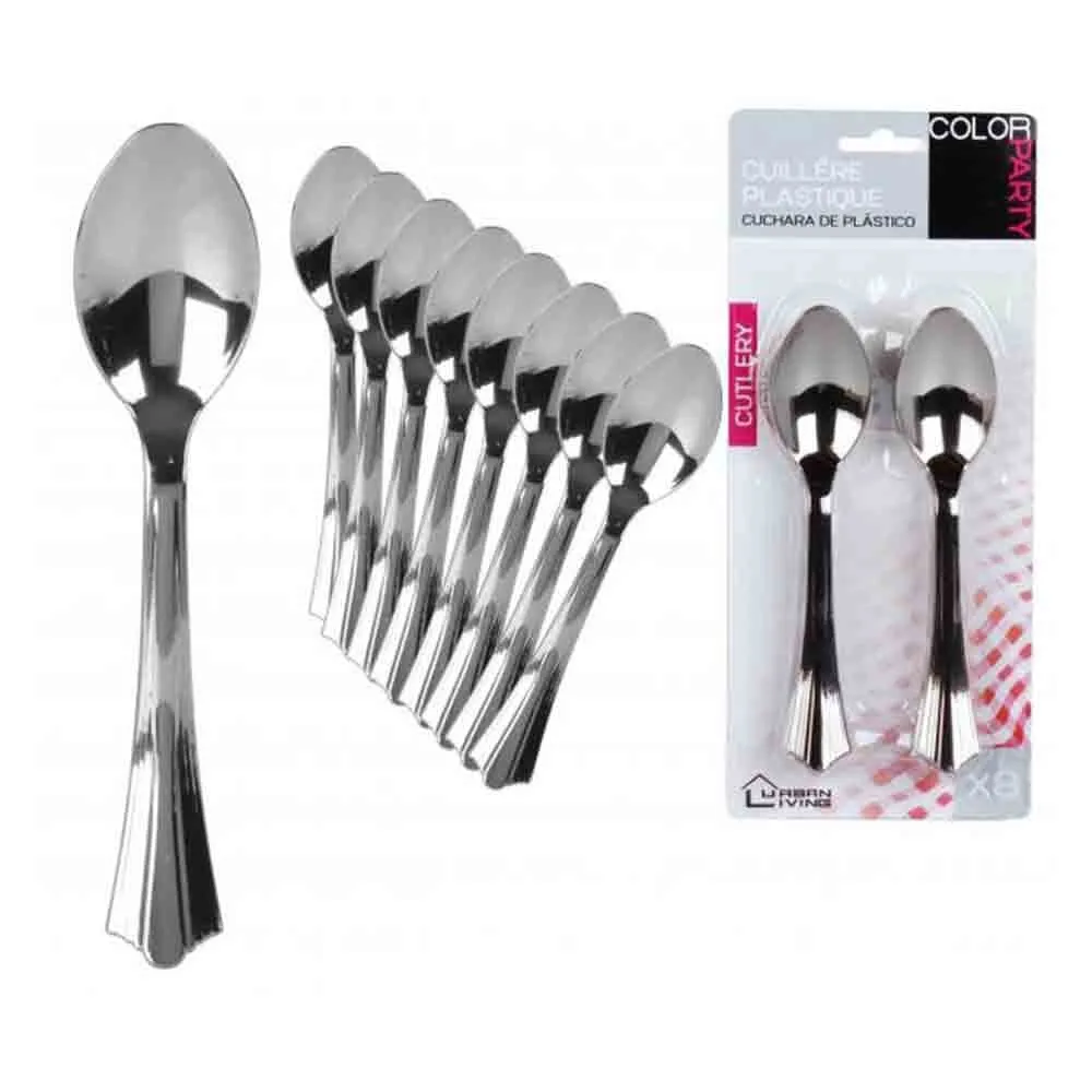 8 Pack Chrome Plated Plastic Spoons