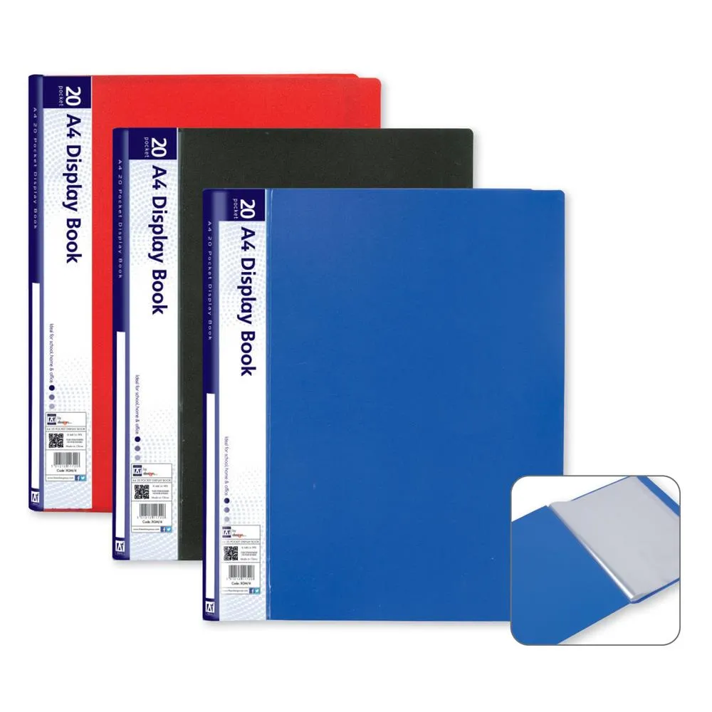 A4 Display Book - 20 Pocket Assorted Organize Presentations Reports Projects Clear Sleeves Durable Folder Document Storage Display