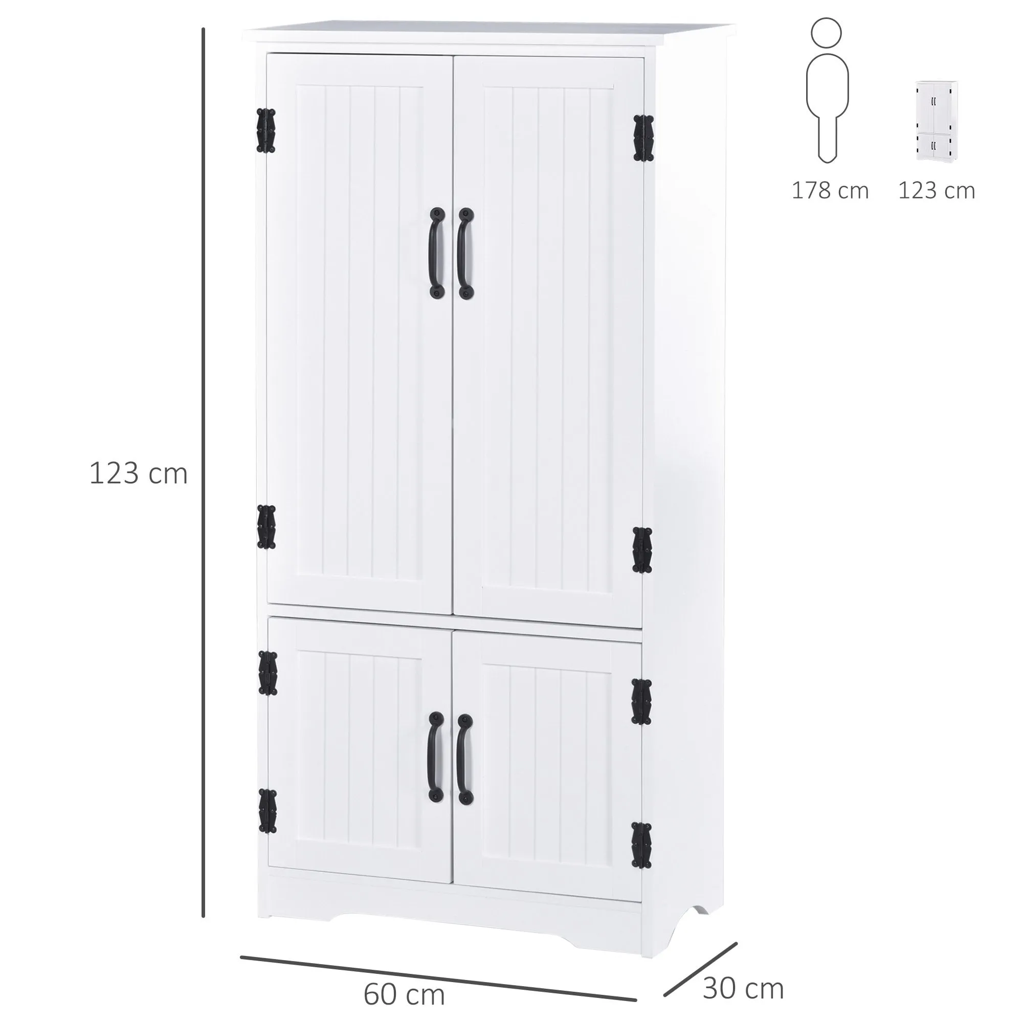 Accent Floor Storage Cabinet Kitchen Pantry with Adjustable Shelves and 2 Lower Doors, White w/Adjustable Shelves