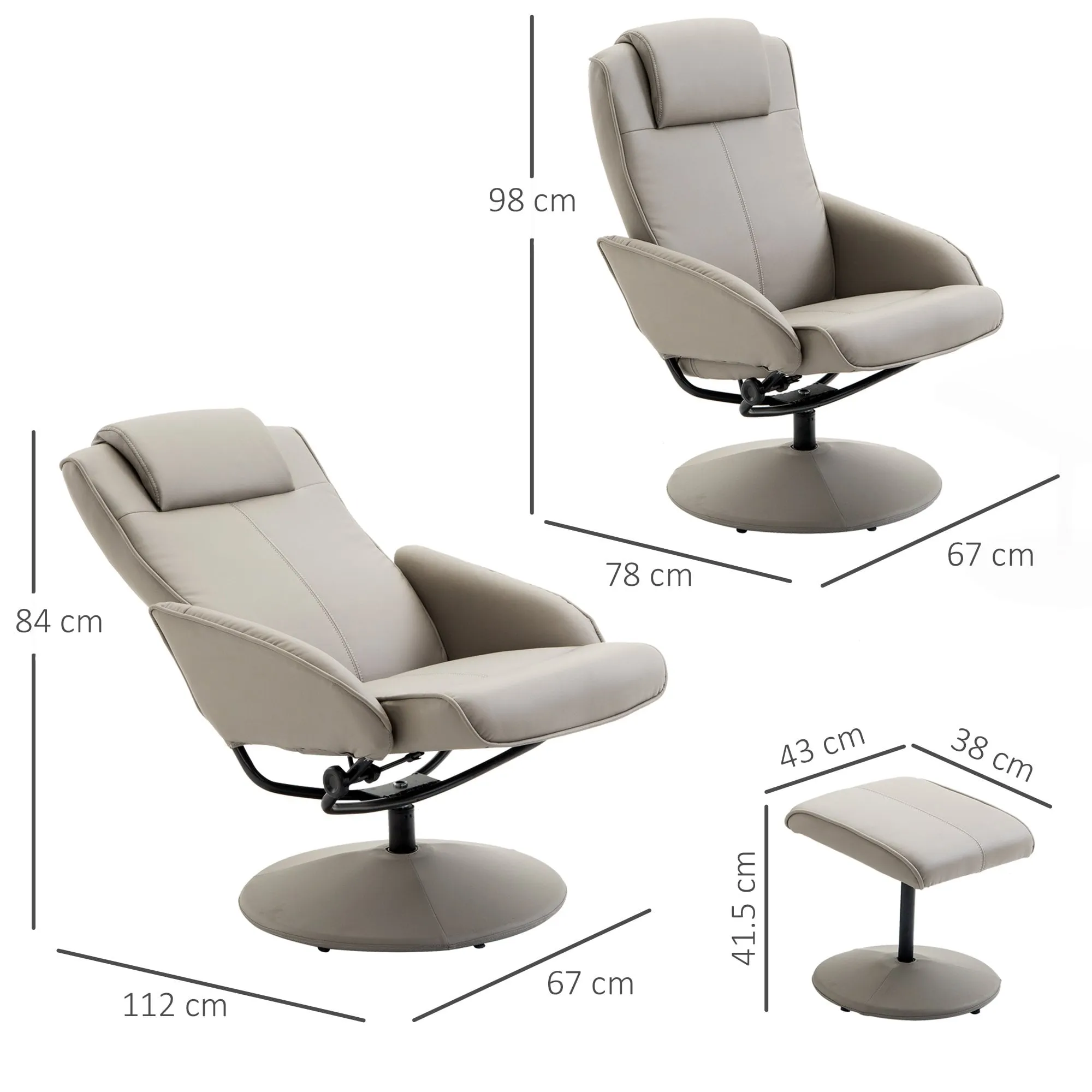 Adjustable Recliner PU Leather Swivel Executive High Back Armchair Lounge Seat W/ Footrest