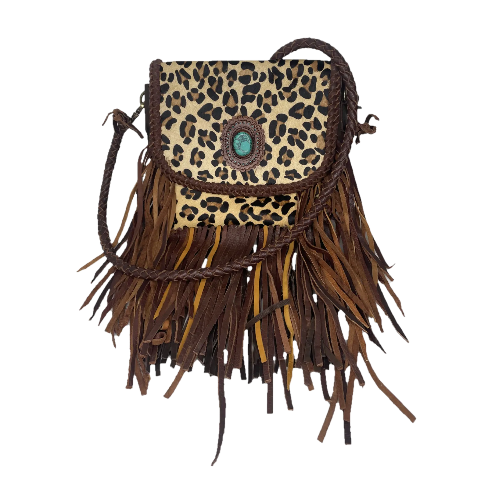 American Darling® Cheetah Cowhide Twist & Fringe Crossbody Purse ADBGM250C