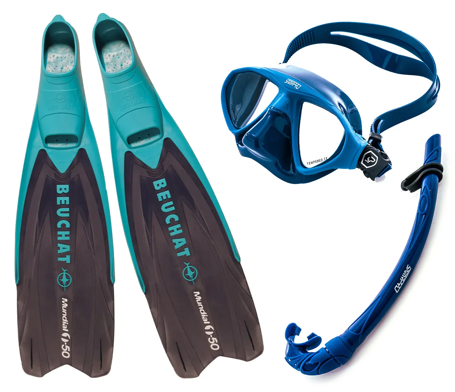 BEUCHAT Mundial One 50 Fins BUNDLE - with SpearPro Mask and Snorkel