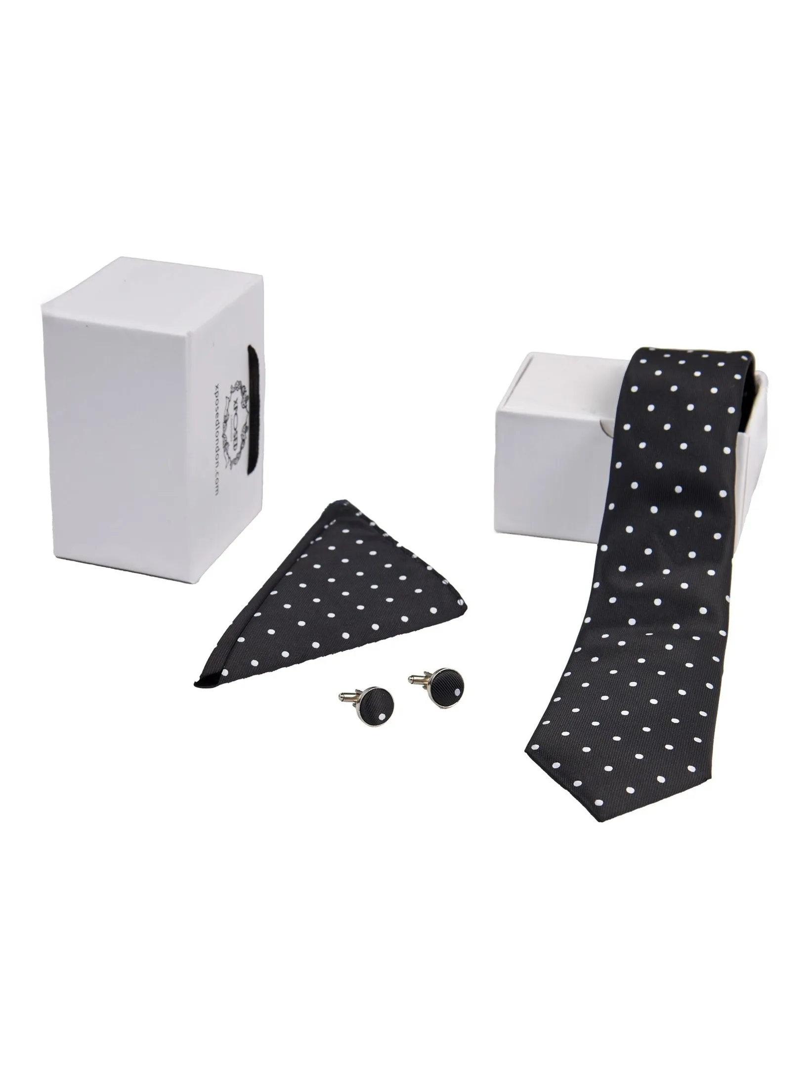 BLACK POLKA DOT NECK TIE SET