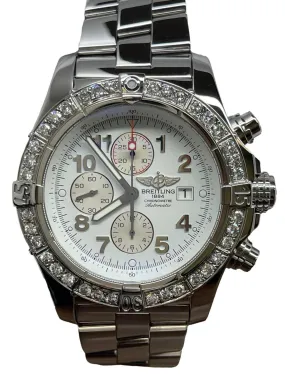 Breitling Super Avenger Custom Diamond Bezel A13370 White Dial Automatic Men's Watch