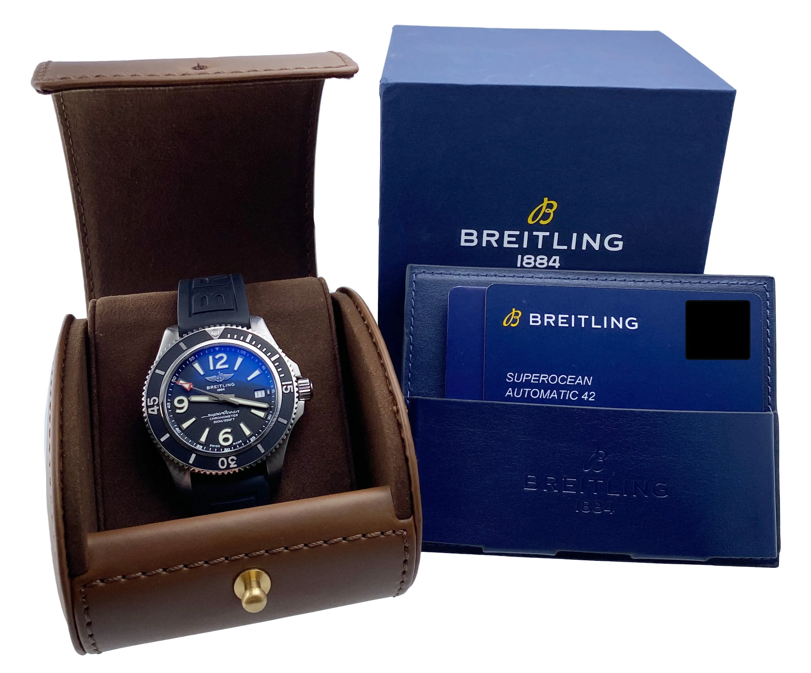 Breitling Superocean Automatic 42 A17366 Black Dial Mens Watch Box Papers