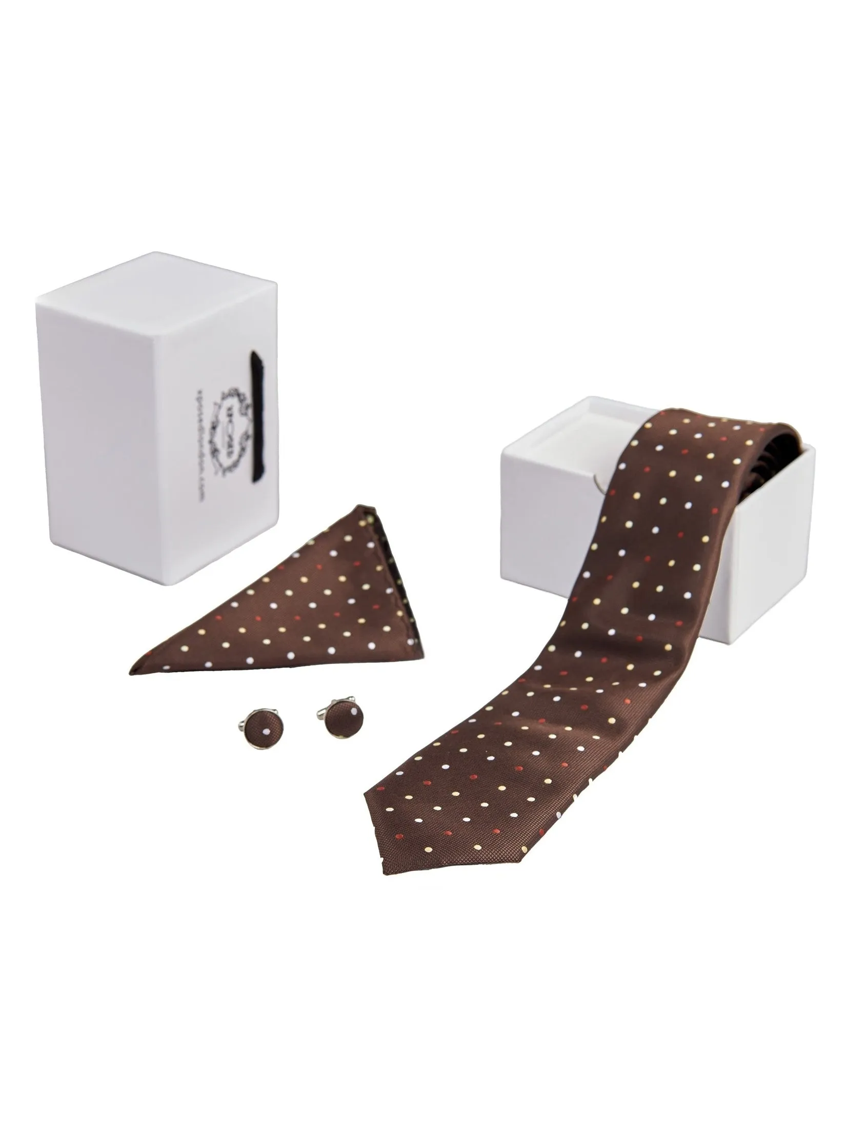 BROWN POLKA DOT NECK TIE SET