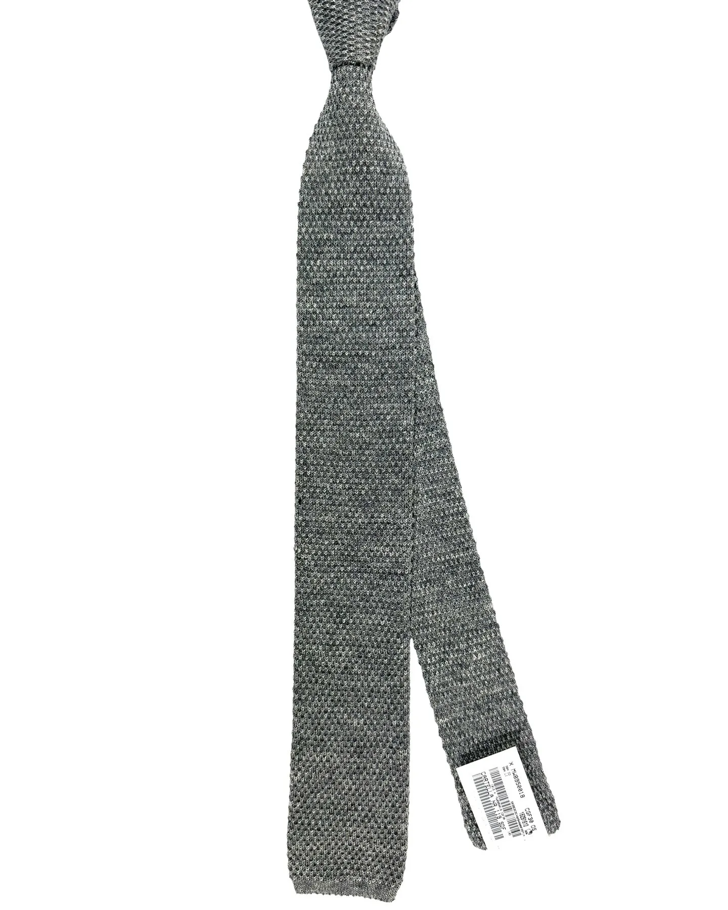 Brunello Cucinelli Cotton Linen Square End Knitted Tie Gray Solid