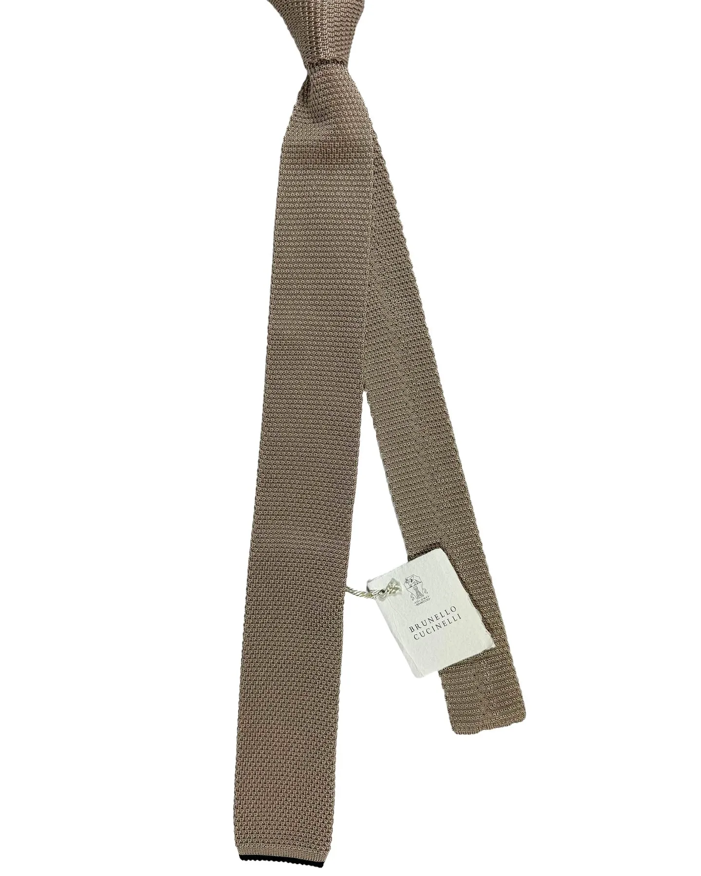 Brunello Cucinelli Silk Square End Knitted Tie Tan SALE