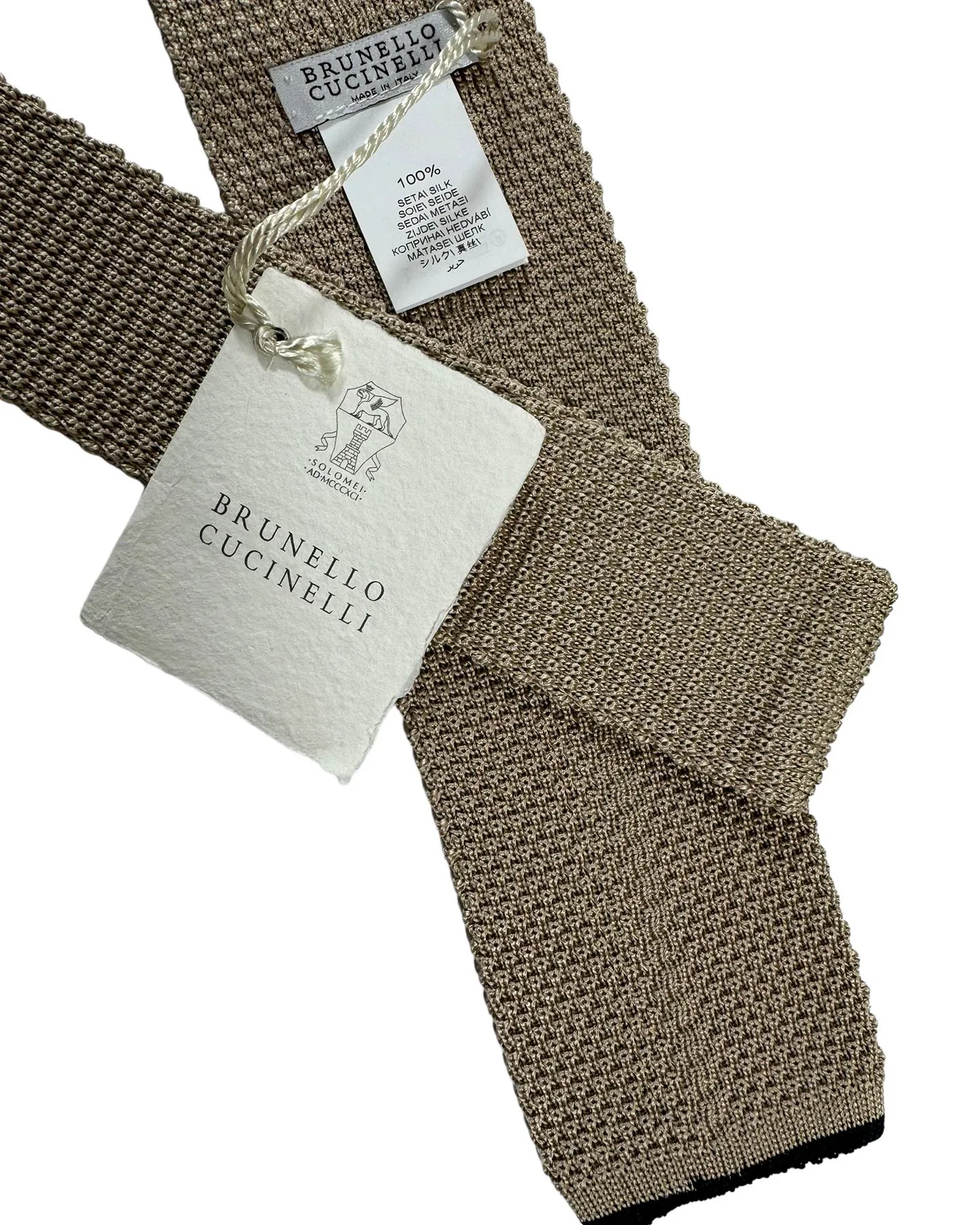 Brunello Cucinelli Silk Square End Knitted Tie Tan SALE