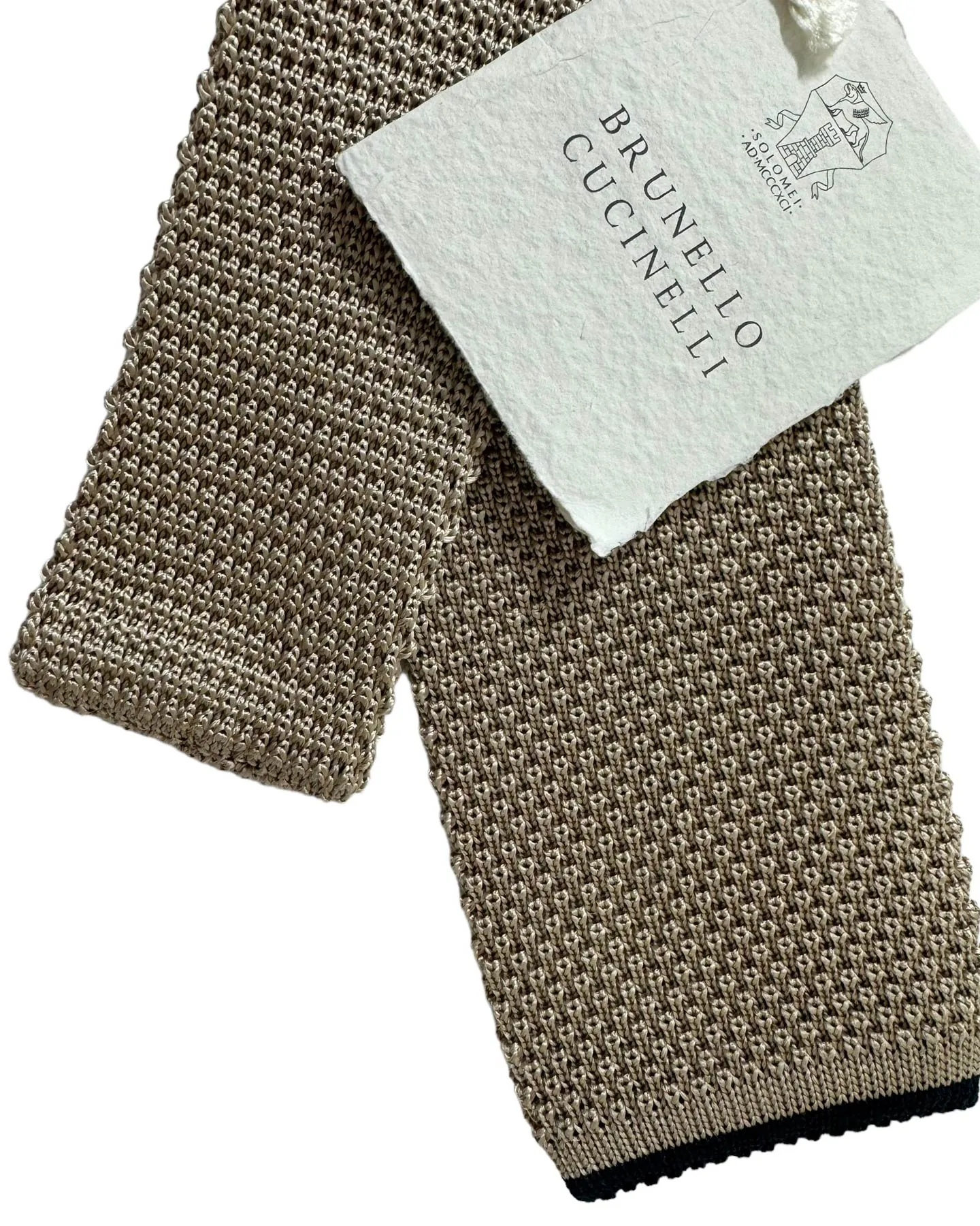 Brunello Cucinelli Silk Square End Knitted Tie Tan SALE