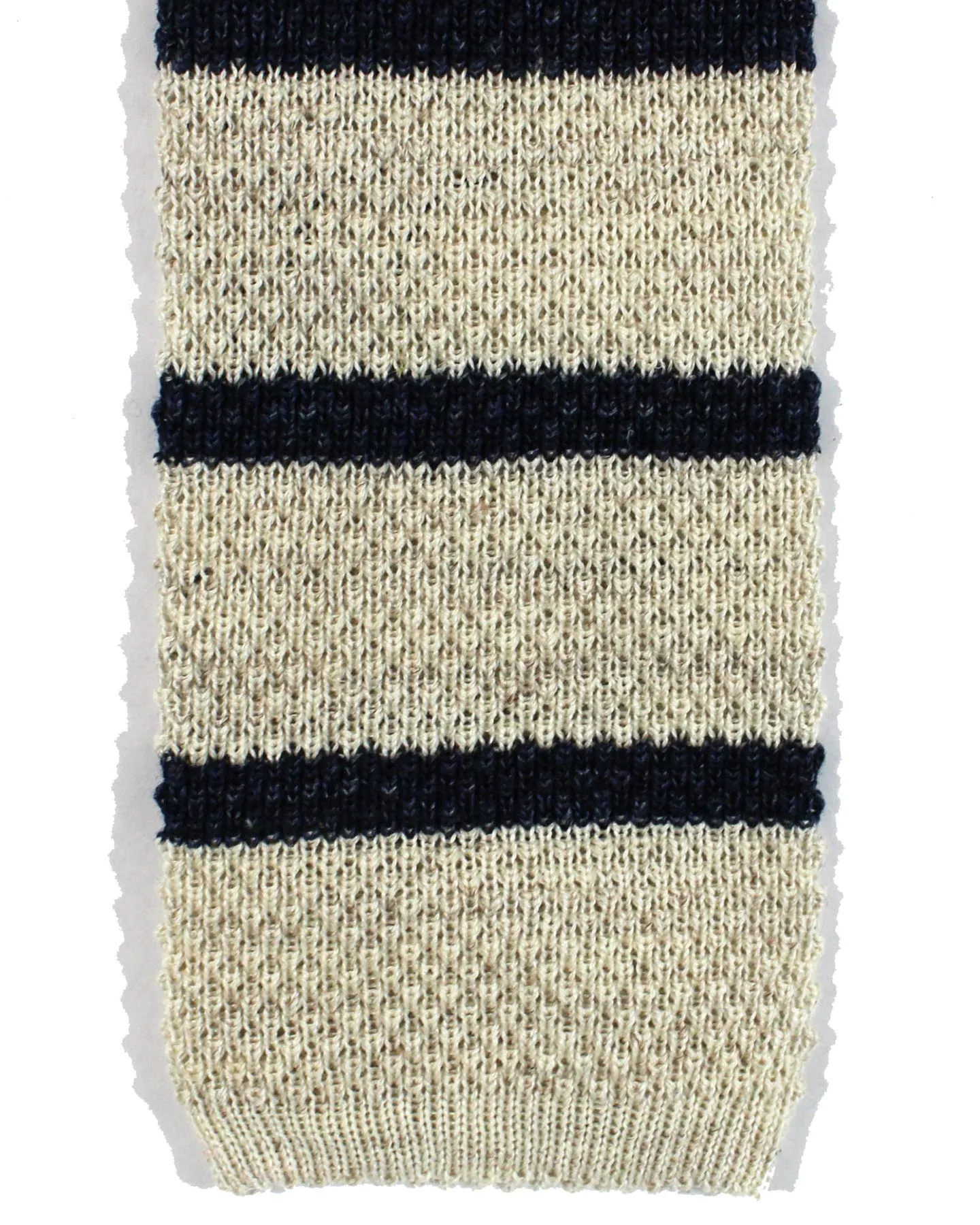 Brunello Cucinelli Square End Knitted Tie White Navy Stripes Cotton/ Linen FINAL SALE