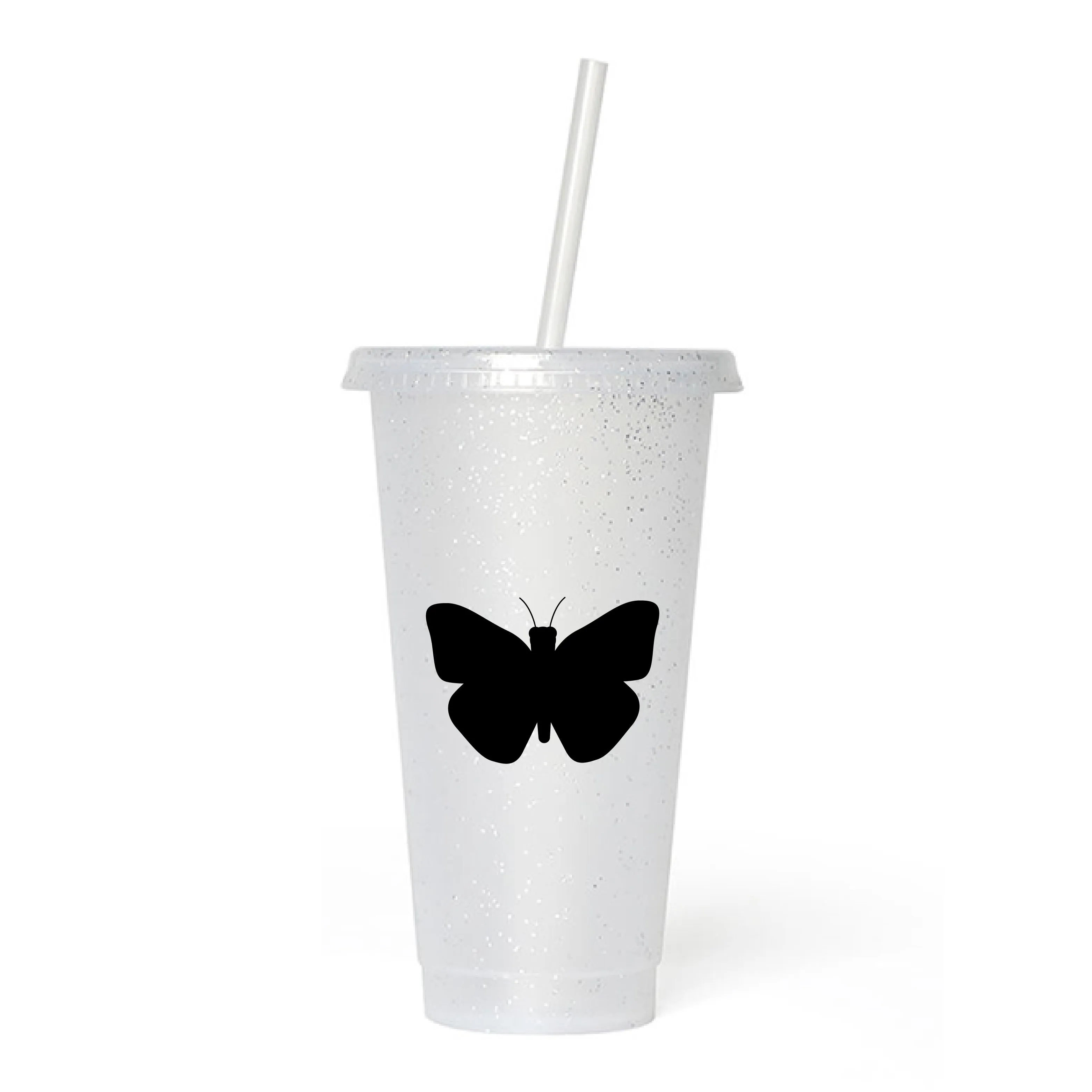 Butterflies Frosted Glitter Tumbler Cup