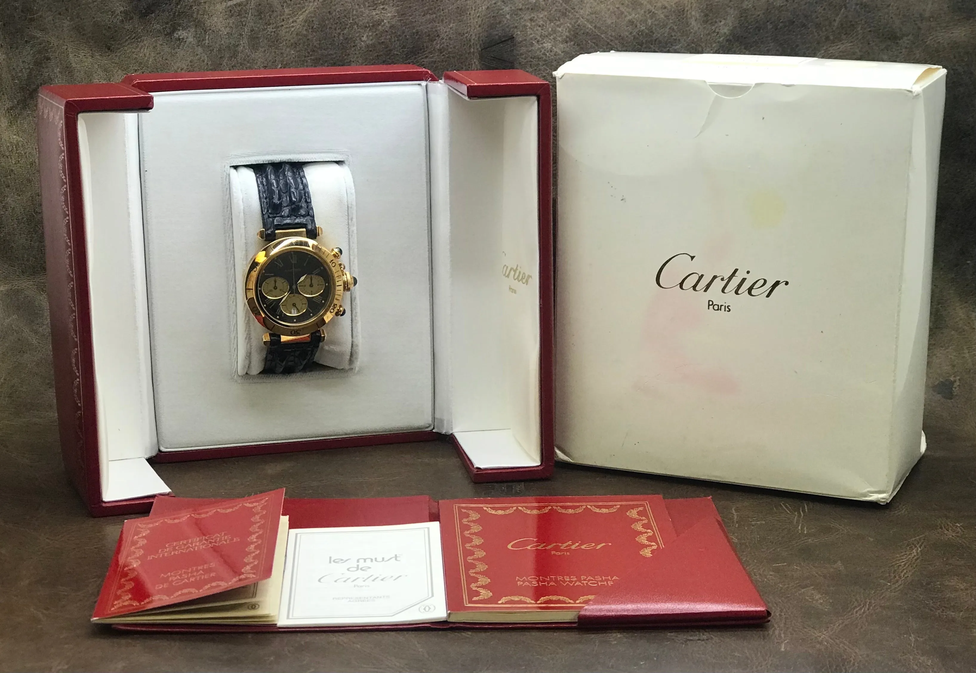 Cartier Pasha Chronograph 09601 Blue Dial Quartz Men's Watch