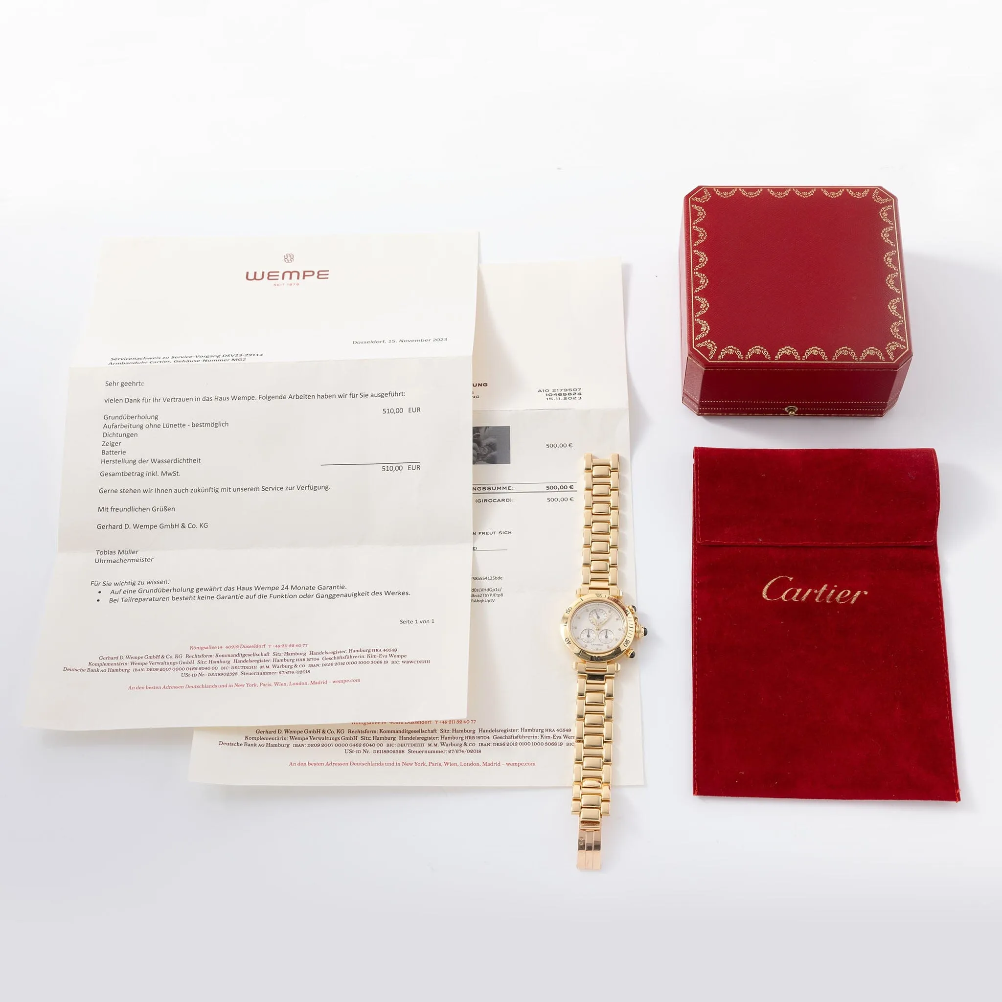 Cartier Pasha Chronograph in 18kt Gold Box and Service Invoice ref 1353 1