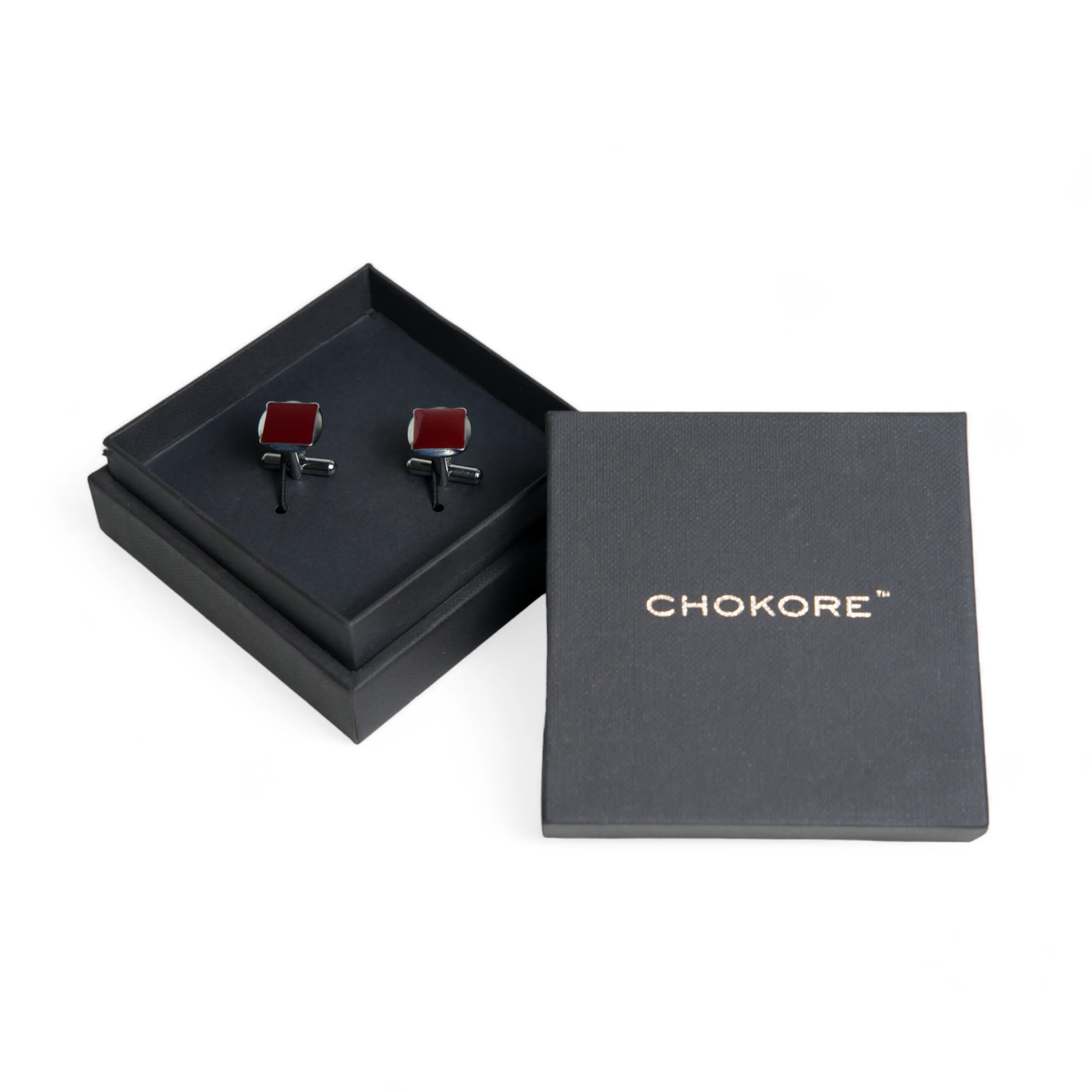 Chokore Circular Square Cufflinks (Burgundy)