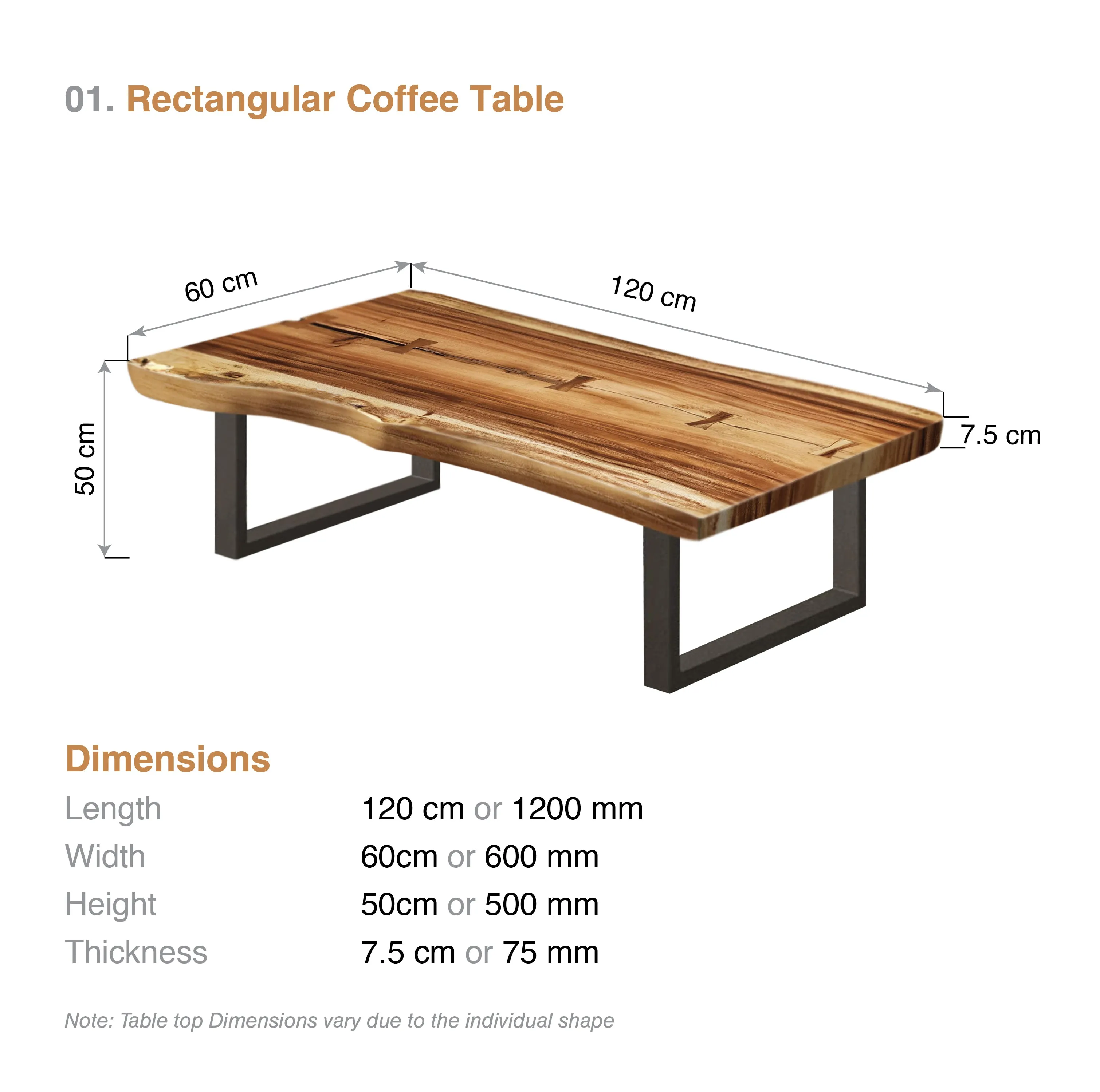 Coffee Table 1.2m (120cm) Hand carved from Acacia tree (Saur Wood)-designed by nature.