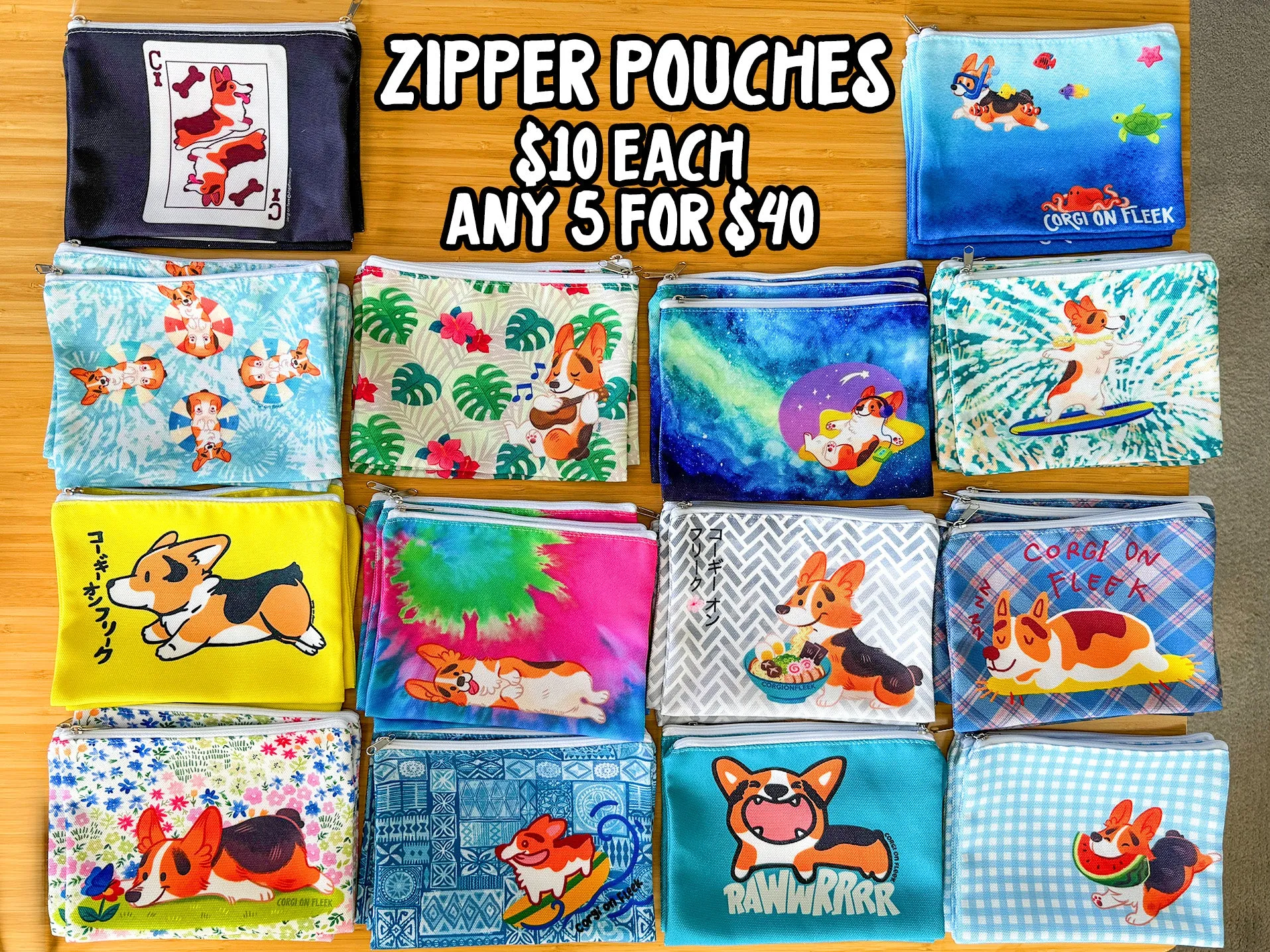 Corgi Zipper Pouches