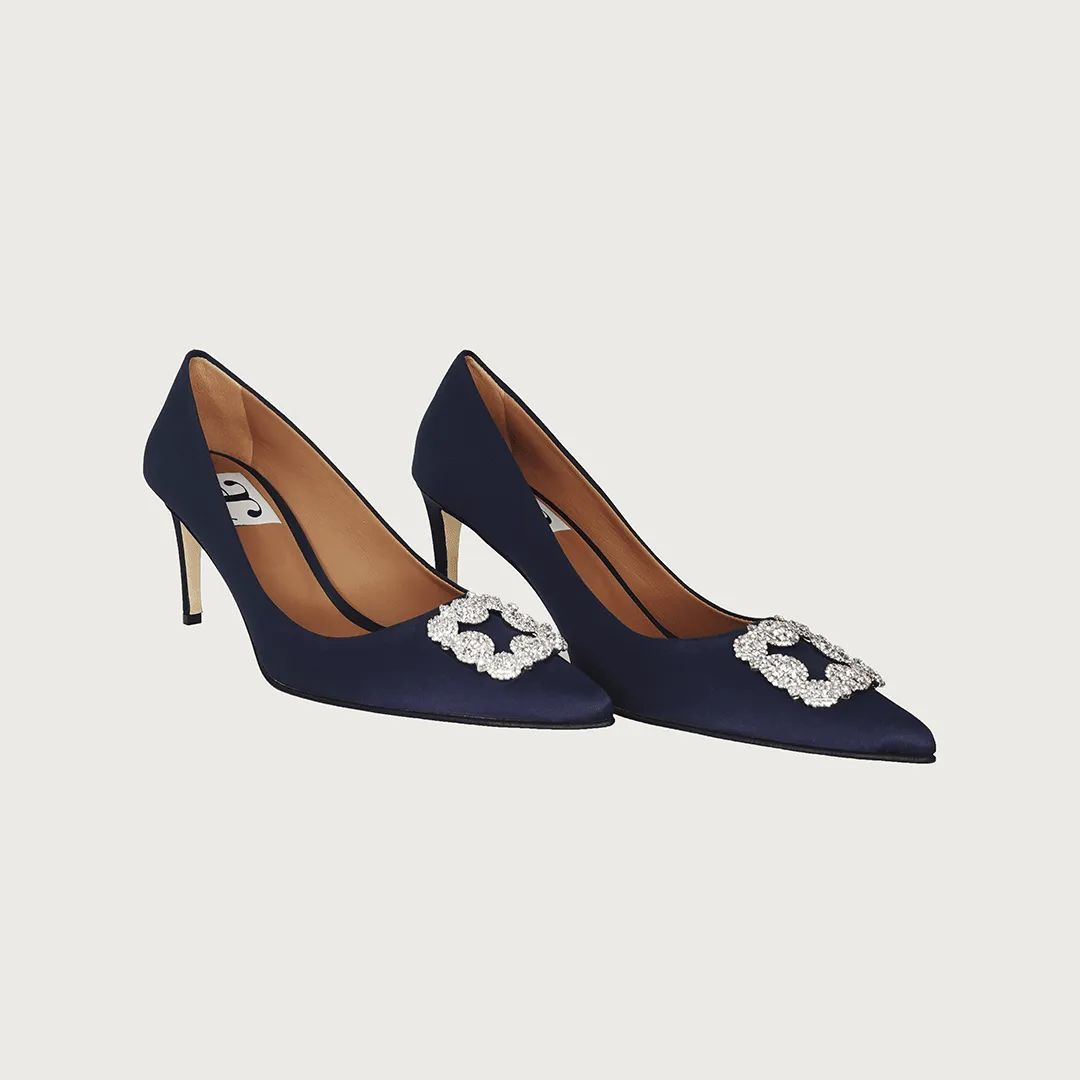 Diane Navy Satin Jewel