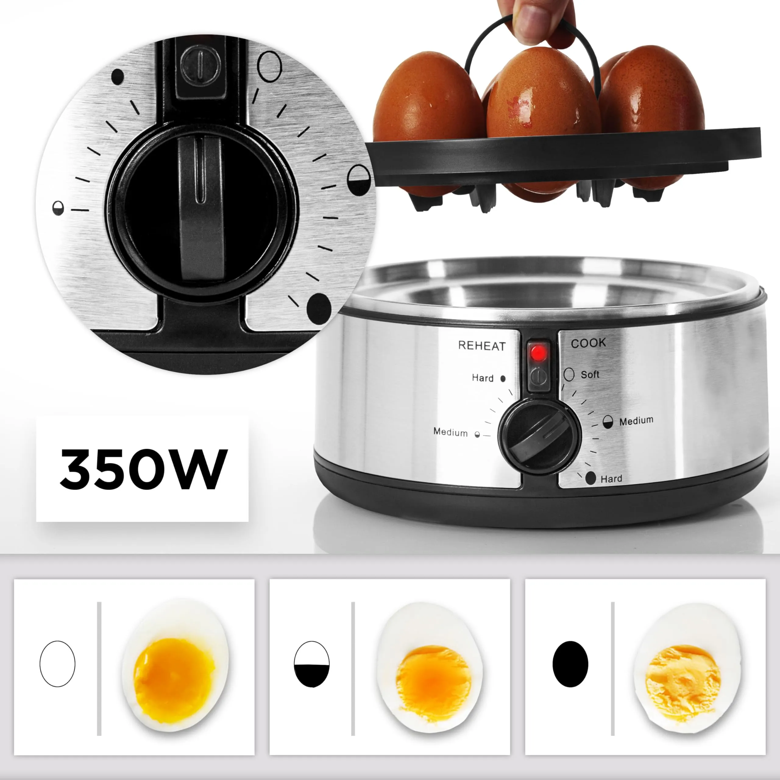 Duronic Electric Egg Boiler EB35 BK Steamer for Eggs, 7 Egg Cooker for Soft, Medium, Hard Boiled Eggs, Electric Egg Poacher Machine With Alarm Timer